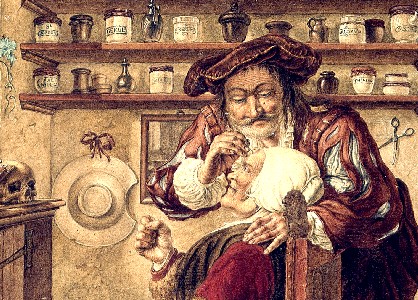 Barber-Surgeon Checking Woman's head