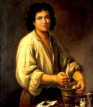 Apothecary Using Mortar and Pestle