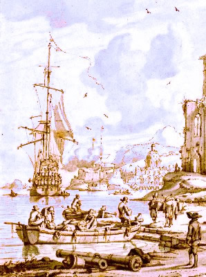 Ships and People at the Port Entrance